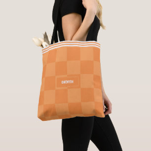Personalised Chequered Orange Highlighter Tote Bag