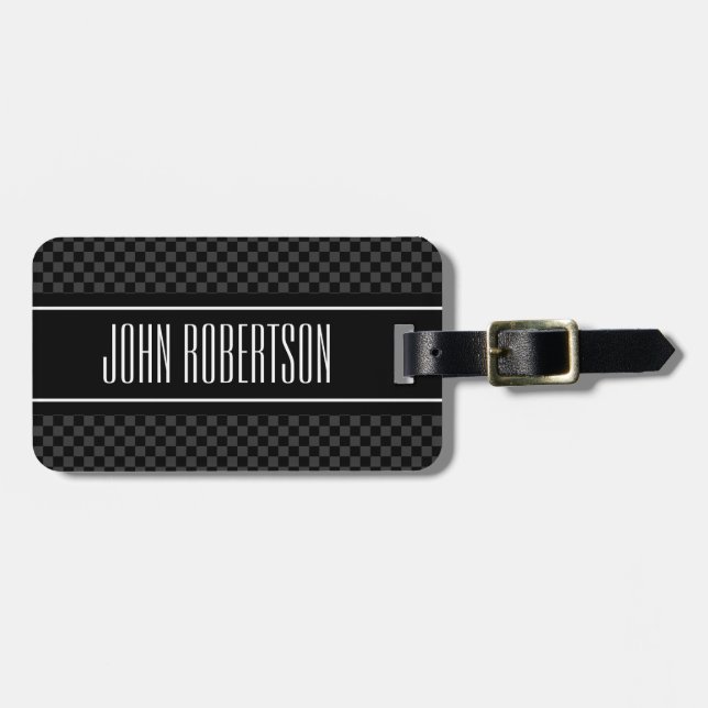 Personalised chequered pattern travel luggage tag (Front Horizontal)