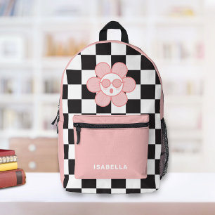 Personalised Chequered Pretty Girl School Printed Backpack