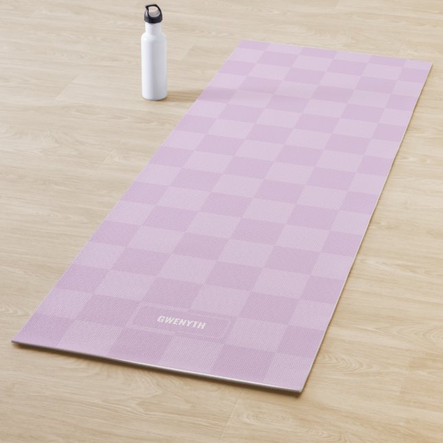 Personalised Chequered Sugar Plum Lavender Purple Yoga Mat (In Situ)