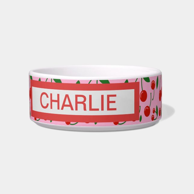 personalised Cherries Dog Bowl (Front)