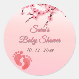 Personalised Cherry Blossom Baby Shower  Classic Round Sticker