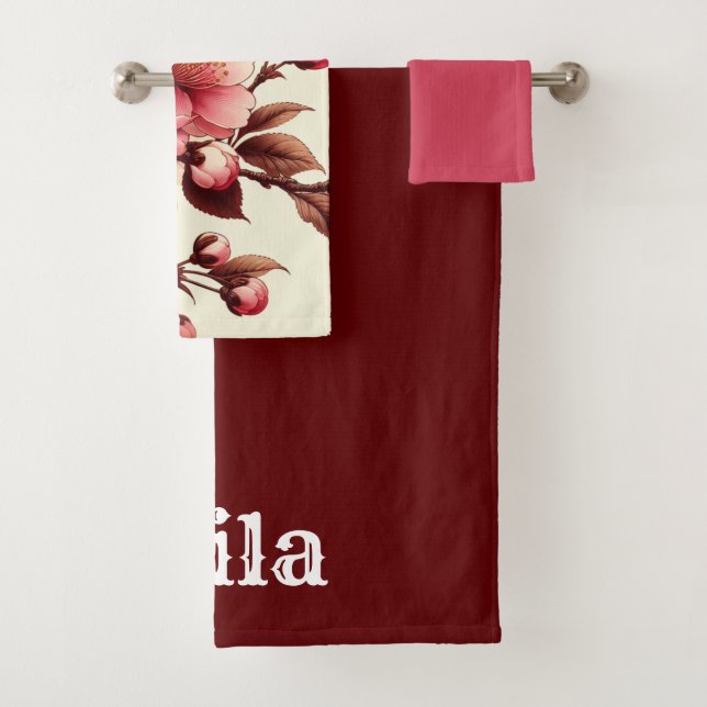 Personalised Cherry Blossom Bath Towel Set (Insitu)