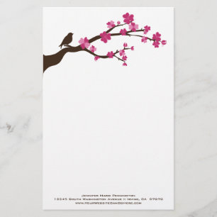 Personalised cherry blossom bird stationery