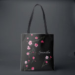 Personalised Cherry Blossom Black Tote Bag<br><div class="desc">A wonderful gift for your girls,  might it be for the bridesmaids,  your best friends (bffs) or a class reunion. Personalise each one with her name. Beautiful watercolor cherry blossoms and different colour style on each side.</div>