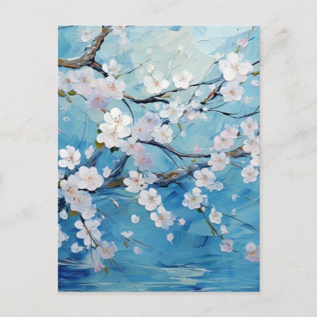 Personalised Cherry Blossom Blue Invitation Postcard (Front)