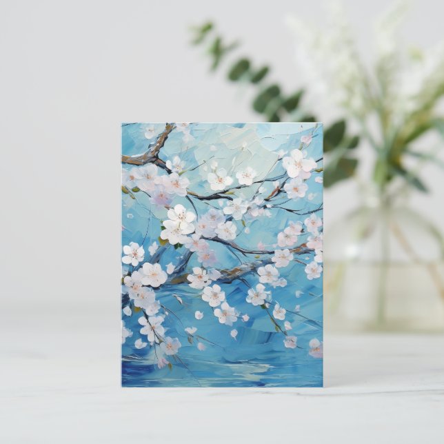 Personalised Cherry Blossom Blue Postcard (Standing Front)