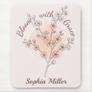 Personalised Cherry Blossom Custom Name Floral Mouse Mat