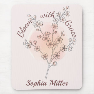 Personalised Cherry Blossom Custom Name Floral Mouse Mat