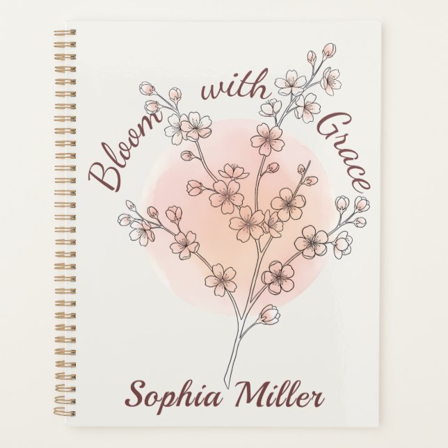 Personalised Cherry Blossom Custom Name Floral Planner (Front)