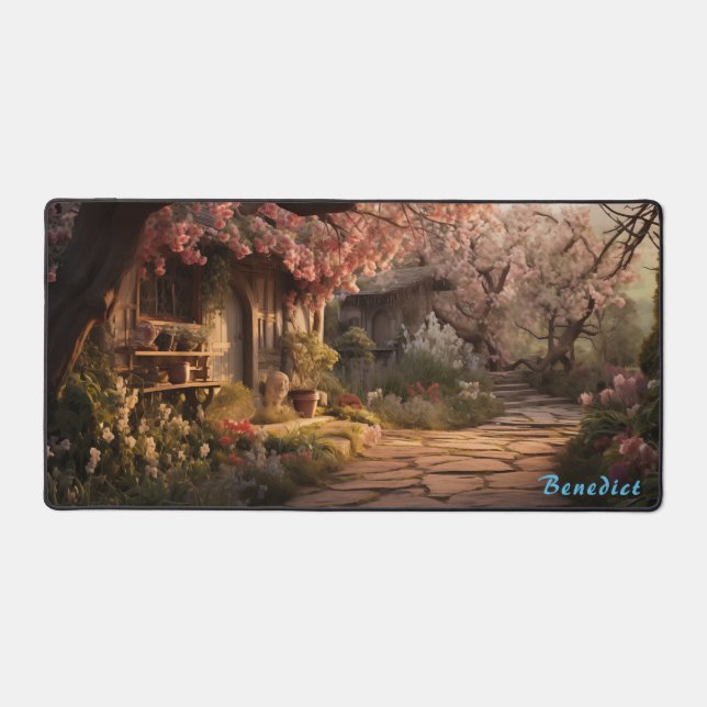 Personalised Cherry Blossom Village Desk Mat (Front)