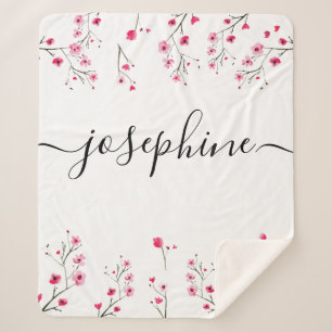 Personalised Cherry Blossom watercolor floral Baby Sherpa Blanket