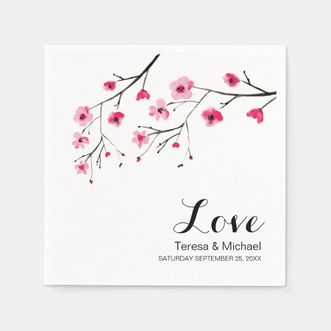 Personalised Cherry blossom watercolor Wedding Napkin (Front)