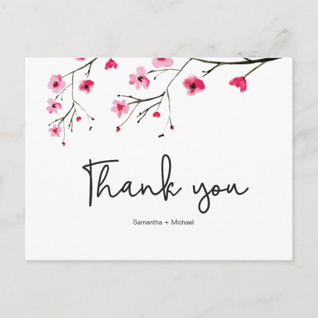 Personalised | Cherry Blossom | Wedding Thank You Postcard (Front)