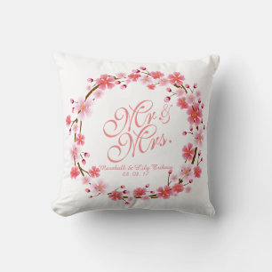 Personalised Cherry Blossom Wreath Wedding Pillow