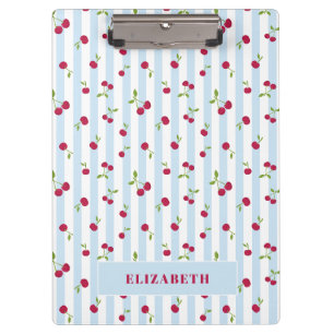 Personalised Cherry Blue Stripes Retro Cute Clipboard