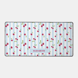 Personalised Cherry Blue Stripes Retro Cute Desk Mat