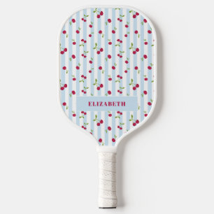 Personalised Cherry Blue Stripes Retro Cute Pickleball Paddle