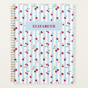 Personalised Cherry Blue Stripes Retro Cute Planner