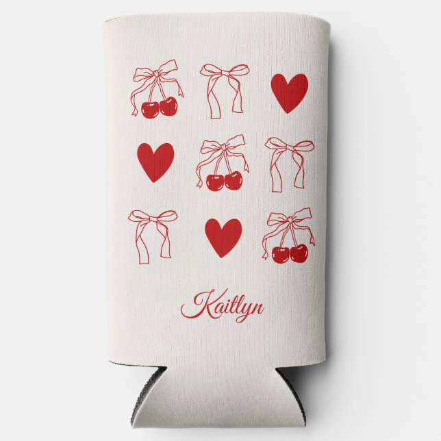 Personalised Cherry Bow Bachelorette Party Custom Seltzer Can Cooler (Front)