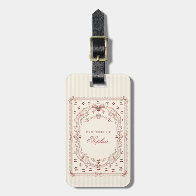 Personalised Cherry Bow Luggage Tag (Front Vertical)