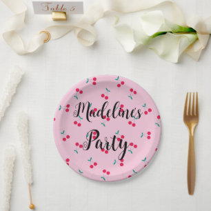 Personalised Cherry Cherries Pattern Pink Party Paper Plate