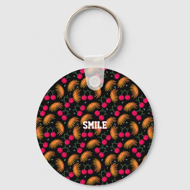 Personalised cherry floral pattern gift  key ring (Front)