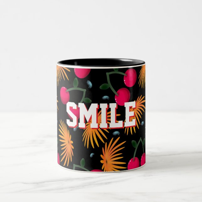 Personalised cherry floral pattern gift  Two-Tone coffee mug (Center)