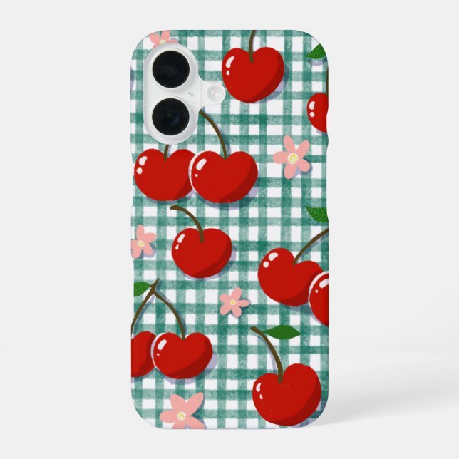 Personalised Cherry on Green Gingham Phone Case –  (Back)