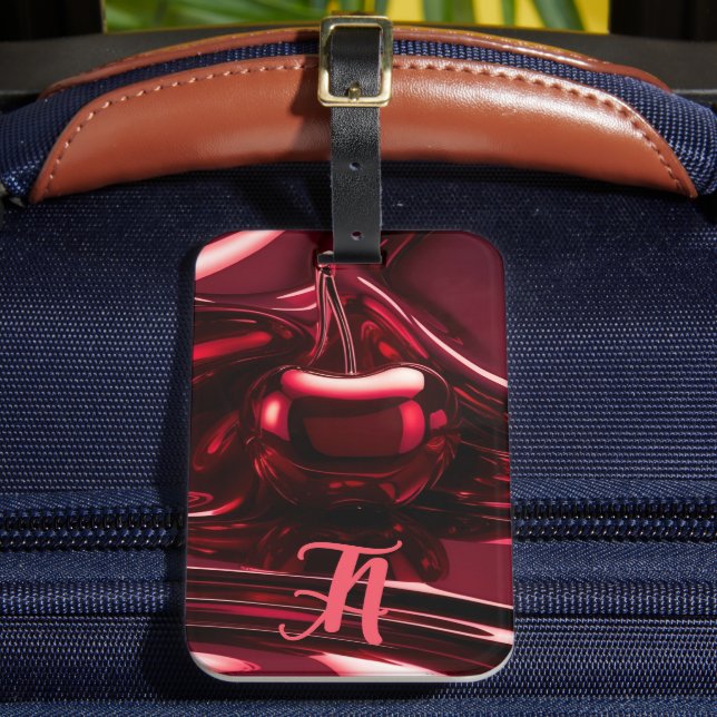 Personalised Cherry Red Initial Luggage Tag (Front Insitu 2)