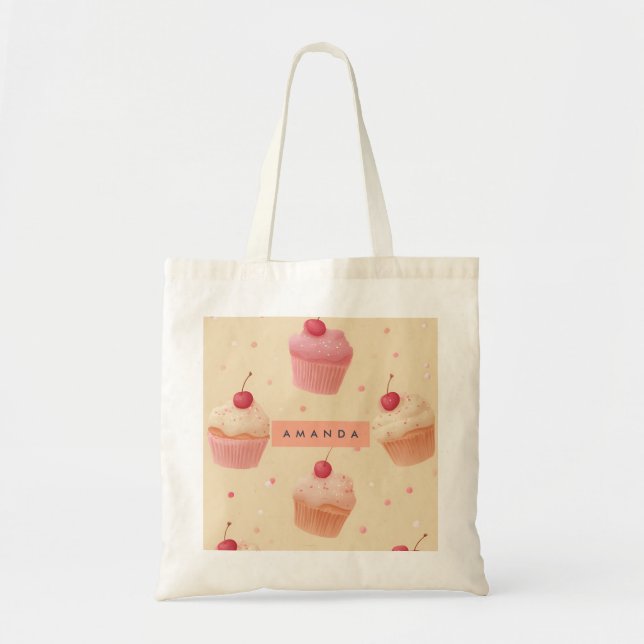 Personalised Cherry Sweet Cupcake Pattern Tote Bag (Front)