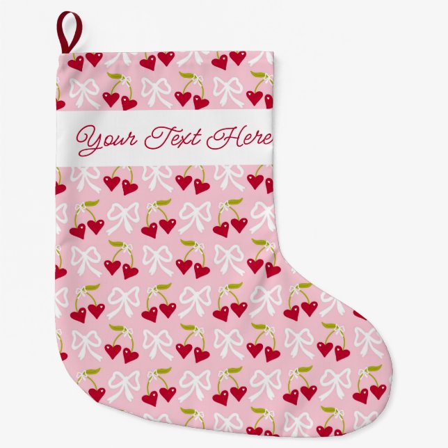 Personalised Cherry Sweet Preppy Teen Kids Girl Large Christmas Stocking (Front)