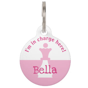 Personalised Chess Figure Queen I'm in Charge Pink Pet Tag
