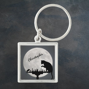 Personalised Chess Full Moon Cat and Mouse Game Key Ring