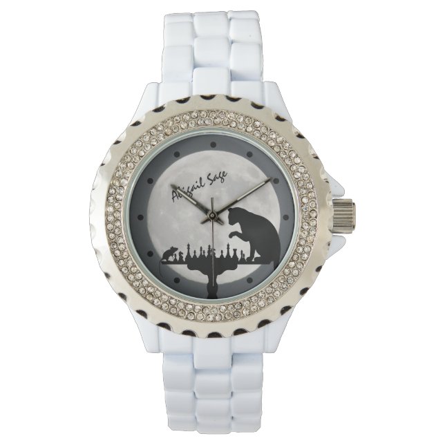 Personalised Chess Full Moon Cat and Mouse Game Watch (Front)