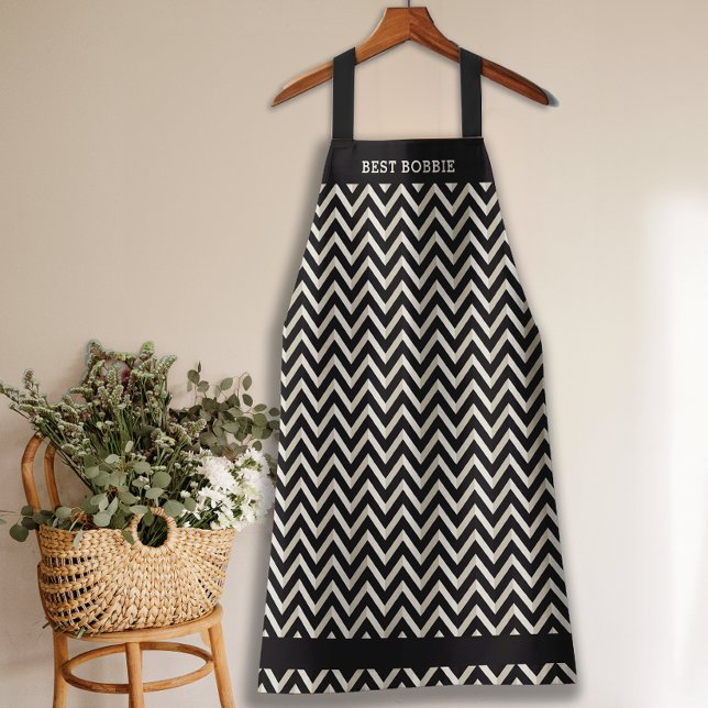 Personalised Chevron Black & White Apron (Creator Uploaded)
