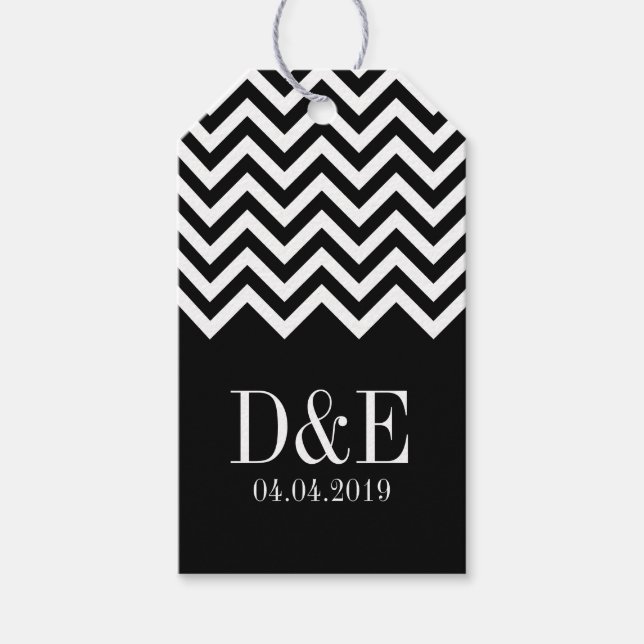 Personalised chevron print wedding favour gift tag (Front)