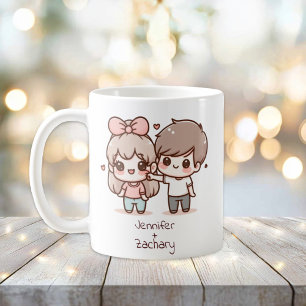 Personalised Chibi-Style Flirting Couple  Coffee Mug