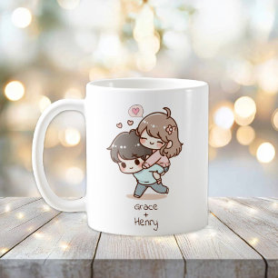 Personalised Chibi-Style Playful Couple  Coffee Mug