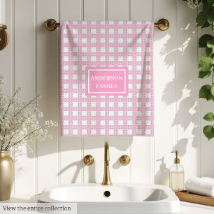 Personalised Chic Bath Towels Soft Pink Tartan Set