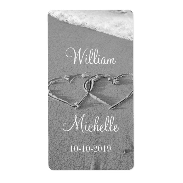 Personalised chic beach wedding wine bottle labels (Front)