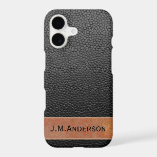 Personalised Chic Black Faux Leather Phone Case