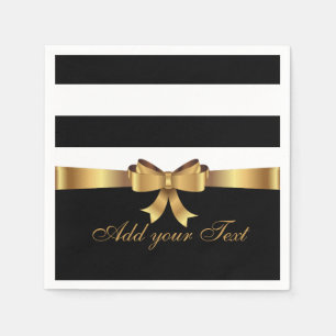 Personalised Chic Black Stripes Gold BOW your text Napkin