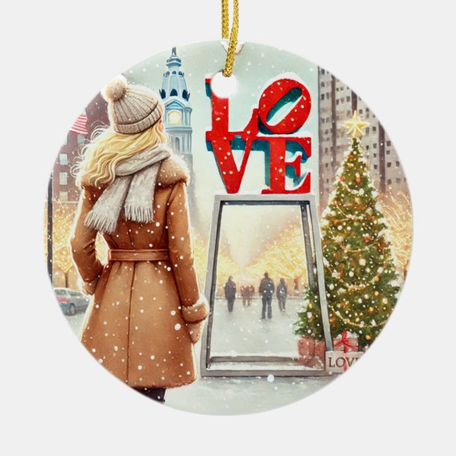Personalised Chic Blonde Woman at LOVE Philly  Ceramic Tree Decoration (Front)