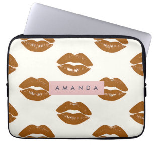 Personalised Chic Brown Lip Print Design Laptop Sleeve