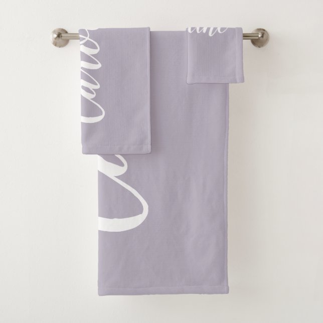 Personalised Chic Calligraphy Name Dusty Lilac Bath Towel Set (Insitu)