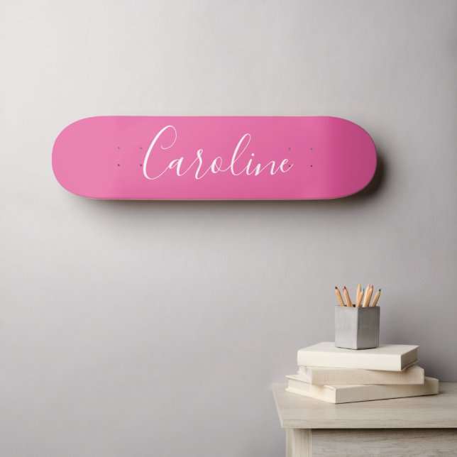 Personalised Chic Calligraphy Name Hot Pink Skateboard (Wall Art (Horz))