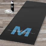Personalised Chic Calligraphy Name Monogram Blue Yoga Mat<br><div class="desc">Create Your Own Personalised Modern Bold Script Name Monogram Black and White Double-Sided Yoga Mat. This chic, luxury yoga mat features a stylish monogram design with a sleek black background and a bold blue initial, overlaid with a flowing white script name for a personal touch. Designed for both sides, this...</div>