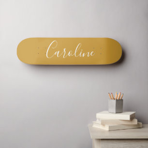 Personalised Chic Calligraphy Name Mustard Yellow Skateboard