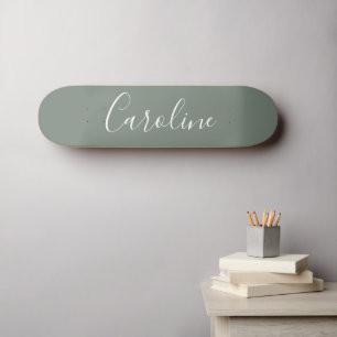 Personalised Chic Calligraphy Name Sage Green Skateboard